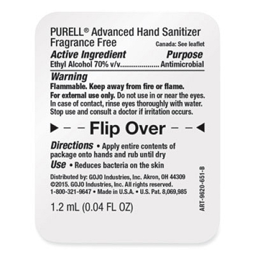 PURELL Advanced Hand Sanitizer Single-Use, Gel, 1.2 mL Packet, Fragrance-Free, 2,000/Carton (96202M)