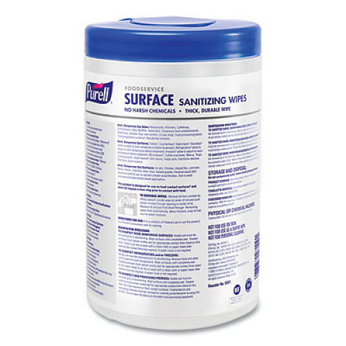 PURELL Foodservice Surface Sanitizing Wipes, 1-Ply, 10 x 7, Fragrance-Free, White, 110/Canister, 6 Canisters/Carton (934106CT)