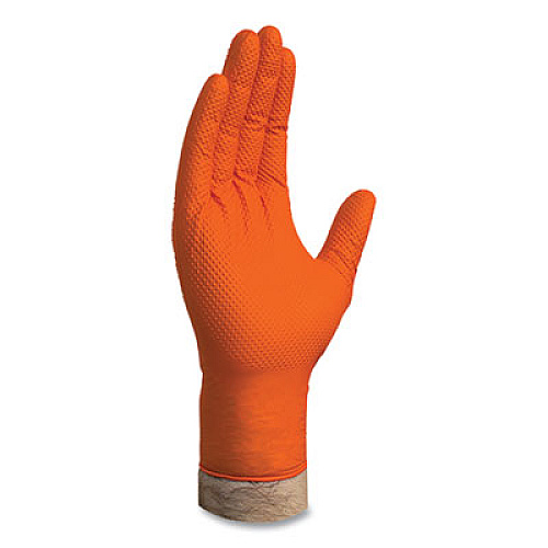 GloveWorks by AMMEX Heavy-Duty Industrial Nitrile Gloves, Powder-Free, Medium, 8 mil Thick, 9.5" Long, Orange, 100/Box (GWON44100)
