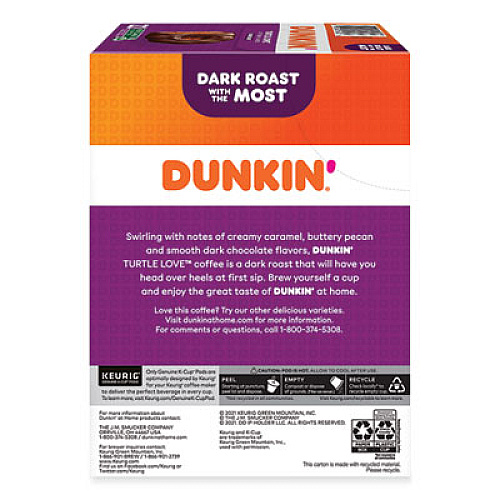 Dunkin' K-Cup Pods, Turtle Love Coffee, 22/Box (5000367615)