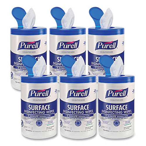 PURELL Healthcare Surface Disinfecting Wipes, 1-Ply, 7 x 10, Unscented, White, 110 Wipes/Canister, 6 Canisters/Carton (934006)
