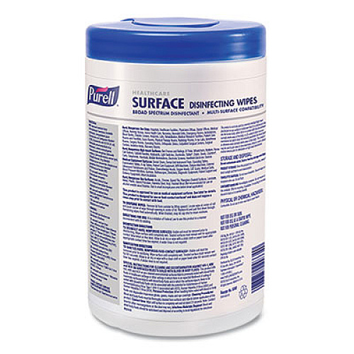 PURELL Healthcare Surface Disinfecting Wipes, 1-Ply, 7 x 10, Unscented, White, 110 Wipes/Canister, 6 Canisters/Carton (934006)