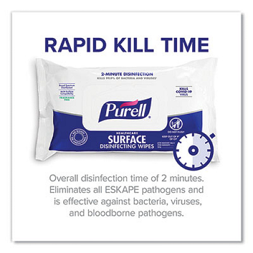 PURELL Healthcare Surface Disinfecting Wipes, 1-Ply, 7 x 10, Unscented, White, 72/Pack (937012)