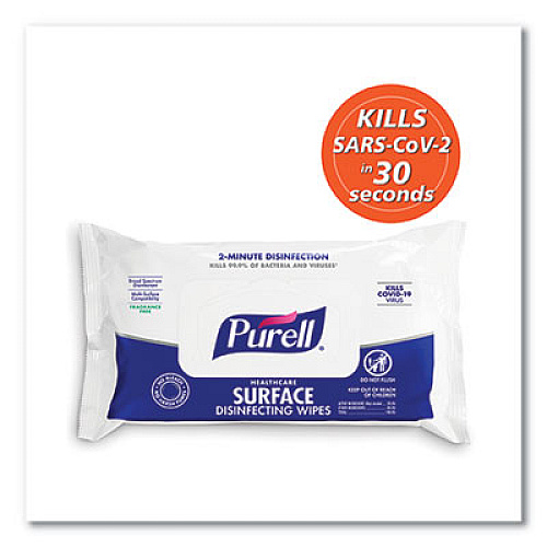PURELL Healthcare Surface Disinfecting Wipes, 1-Ply, 7 x 10, Unscented, White, 72/Pack (937012)