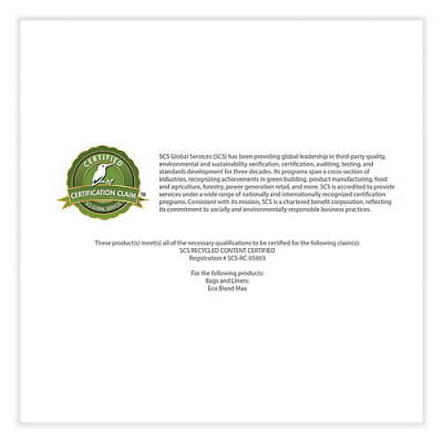 Heritage Eco Blend Max Can Liners, 23 gal, 0.8 mil, 28" x 45", Green, 25 Bags/Roll, 10 Rolls/Carton (L5645TEER1)