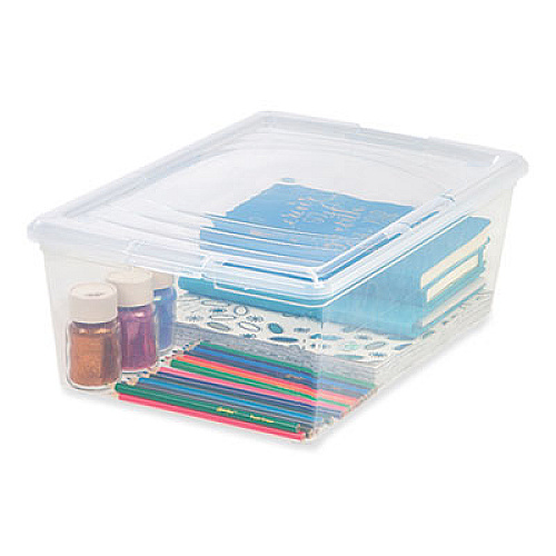 IRIS 13.5 Qt. Lift-Off Lid Storage Tote, 10.6" x 16.1" x 5.9", Clear/Gray (100119)