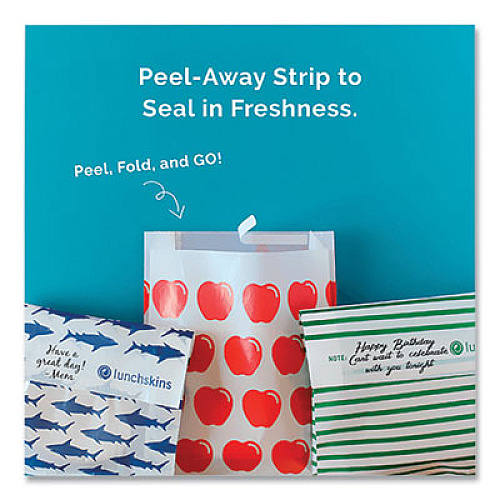 LUNCHSKINS Peel and Seal Sandwich Bag with Closure Strip, 6.3" x 2" x 7.9", Blue Sharks/White, 50/Box (854735005904)