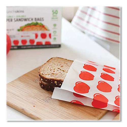 LUNCHSKINS Peel and Seal Sandwich Bag with Closure Strip, 6.3" x 2" x 7.9", Red Apples/White, 50/Box (854735005911)