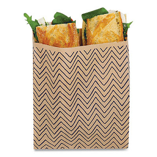 LUNCHSKINS XL Sandwich Bag with Resealable Stickers, 7.1" x 2" x 9.1", Black Stripes/Natural Kraft, 50/Box (860000586764)