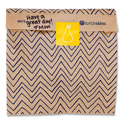 LUNCHSKINS XL Sandwich Bag with Resealable Stickers, 7.1" x 2" x 9.1", Black Stripes/Natural Kraft, 50/Box (860000586764)