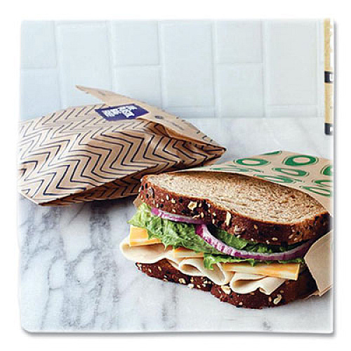LUNCHSKINS XL Sandwich Bag with Resealable Stickers, 7.1" x 2" x 9.1", Black Stripes/Natural Kraft, 50/Box (860000586764)