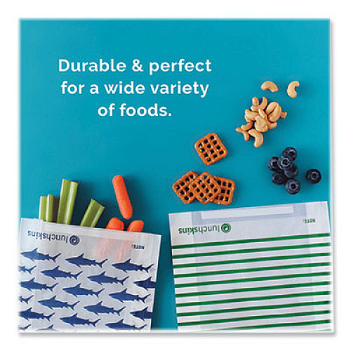 LUNCHSKINS Paper Sandwich Bag, XL Sandwich, 7.1" x 2" x 9.4", Green Stripes/White, 50/Box (865772000494)