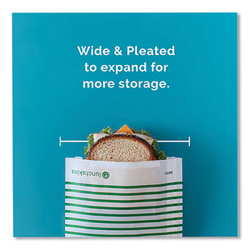 LUNCHSKINS Paper Sandwich Bag, XL Sandwich, 7.1" x 2" x 9.4", Green Stripes/White, 50/Box (865772000494)