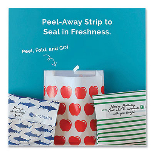 LUNCHSKINS Paper Sandwich Bag, XL Sandwich, 7.1" x 2" x 9.4", Green Stripes/White, 50/Box (865772000494)
