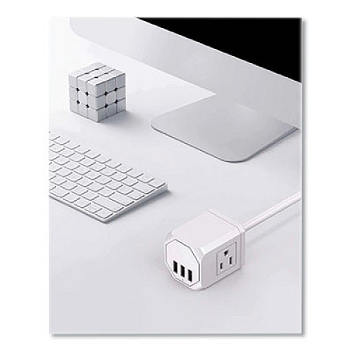 LAX Gadgets 3-Outlet 3-USB Port Surge Protector, 3 AC Outlets/3 USB Ports, 5 ft Cord, White (OUT3X3WH)