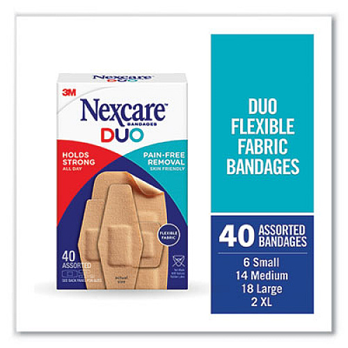 3M Nexcare DUO Bandages, Plastic, Assorted Sizes, 40/Pack (DSA40)