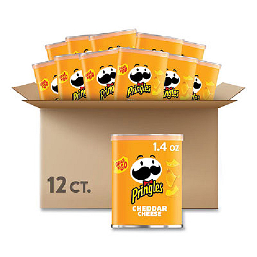 Pringles Grab and Go Cheddar Cheese Crisps, 1.4 oz Can, 12 Carton (84556)
