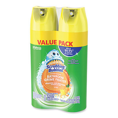 Scrubbing Bubbles Bathroom Disinfectant Grime Fighter Aerosol, Citrus Scent, 20 oz Aerosol Can, 2/Pack (306381)