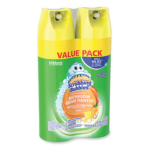 Scrubbing Bubbles Bathroom Disinfectant Grime Fighter Aerosol, Citrus Scent, 20 oz Aerosol Can, 2/Pack (306381)