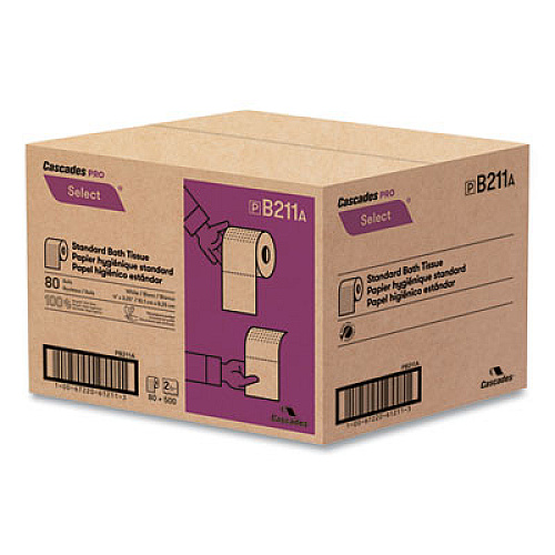 Cascades PRO Select Standard Bath Tissue, Septic Safe, 2-Ply, White, 500 Sheets/Roll,  80 Rolls/Carton (B211)