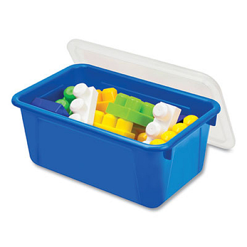 Storex Cubby Bin with Lid, 2 gal, 8.2 x 12.5 x 11.5, Blue, 5/Pack (62408U05C)