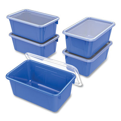 Storex Cubby Bin with Lid, 2 gal, 8.2 x 12.5 x 11.5, Blue, 5/Pack (62408U05C)