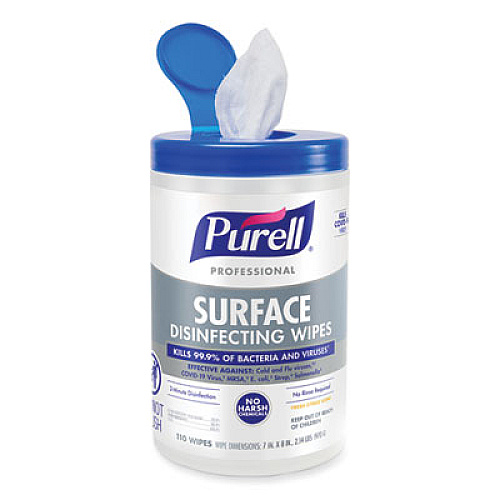 PURELL Professional Surface Disinfecting Wipes, 1-Ply, 7 x 8, Fresh Citrus, White, 110/Canister, 6 Canisters/Carton (934206CT)