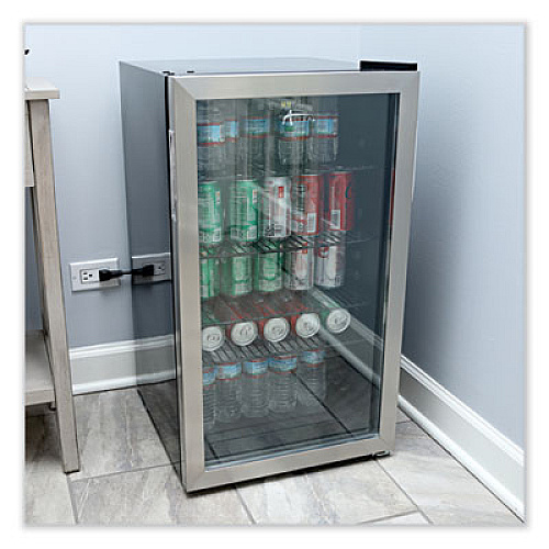 Alera 3.4 Cu Ft Beverage Cooler, Stainless Steel/Black (RFBC34)