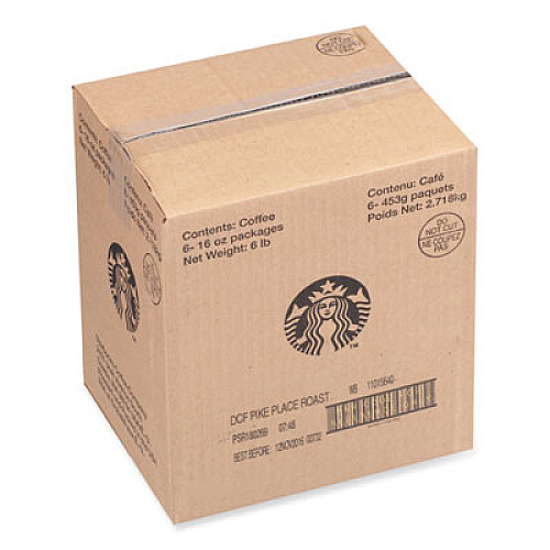 Starbucks Whole Bean Coffee, Decaffeinated, Pike Place, 1 lb, Bag, 6/Carton (12540222CT)