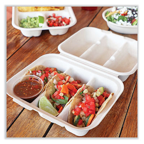World Centric Fiber Hinged Takeout Containers, 8.8 x 8.2 x 2.9, Natural, Paper, 300/Carton (TOSCT3LFS)