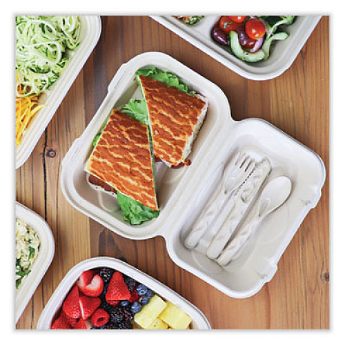 World Centric Fiber Hinged Takeout Containers, Hoagie Box, 9.2 x 6.4 x 3.1, Natural, Paper, 500/Carton (TOSCUHBLFP)