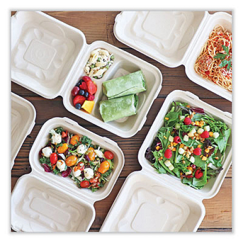 World Centric Fiber Hinged Takeout Containers, 7 x 8.3 x 3.2, Natural, Paper, 300/Carton (TOSCU853LFP)