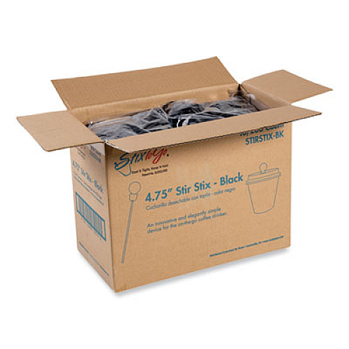 AmerCareRoyal Beverage Plugs, 4.75", Black, 2,000/Carton (STIRSTIXBK)