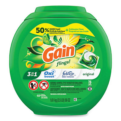 Gain Flings Detergent Pods, Original, 76 Pods/Tub, 4 Tubs/Carton (09207CT)