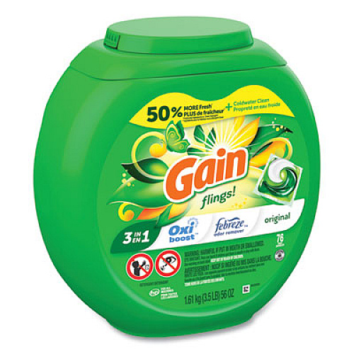 Gain Flings Detergent Pods, Original, 76 Pods/Tub, 4 Tubs/Carton (09207CT)