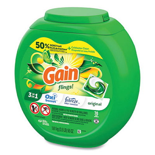 Gain Flings Detergent Pods, Original, 76 Pods/Tub, 4 Tubs/Carton (09207CT)
