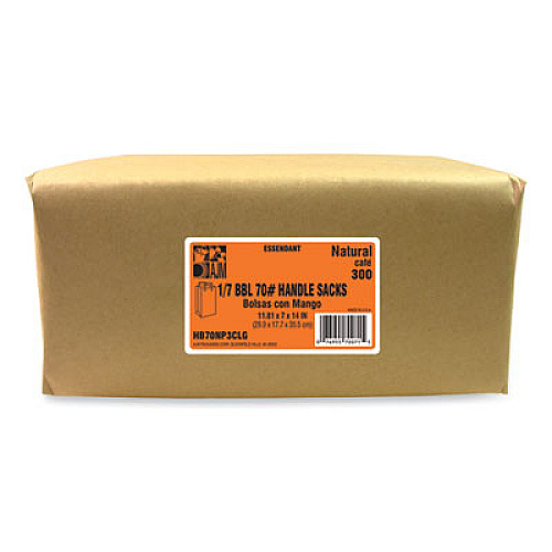 AJM Packaging Corporation Handle Bag, 1/7 BBL Size, 70# Basis Weight, Flat Handles, 12" x 7" x 14", Kraft, 300/Bundle (HB70NP3CLG)