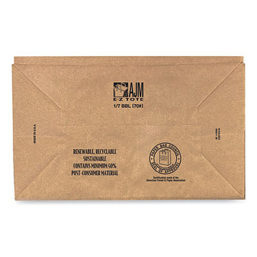 AJM Packaging Corporation Handle Bag, 1/7 BBL Size, 70# Basis Weight, Flat Handles, 12" x 7" x 14", Kraft, 300/Bundle (HB70NP3CLG)