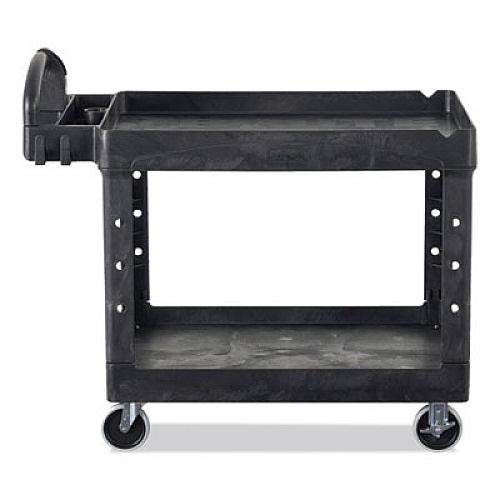 Rubbermaid Commercial BRUTE Heavy-Duty Utility Cart with Lipped Shelves, Plastic, 2 Shelves, 500 lb Capacity, 17.13" x 38.5" x 38.88", Black (450088BK)