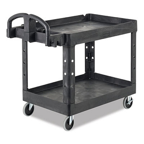 Rubbermaid Commercial BRUTE Heavy-Duty Utility Cart with Lipped Shelves, Plastic, 2 Shelves, 500 lb Capacity, 17.13" x 38.5" x 38.88", Black (450088BK)