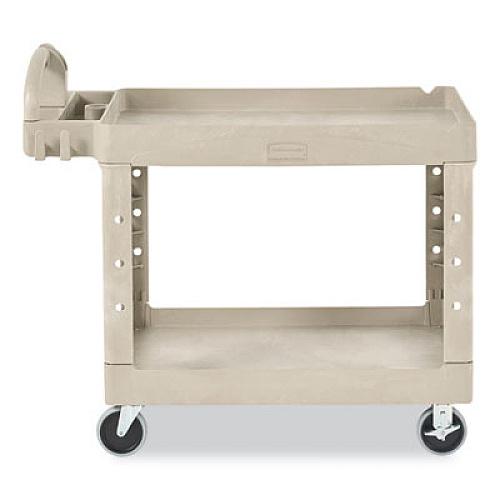 Rubbermaid Commercial BRUTE Heavy-Duty Utility Cart with Lipped Shelves, Plastic, 2 Shelves, 500 lb Capacity, 25.9" x 45.2" x 32.2", Beige (452088BG)