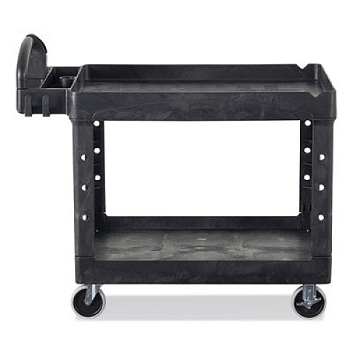 Rubbermaid Commercial BRUTE Heavy-Duty Utility Cart with Lipped Shelves, Plastic, 2 Shelves, 500 lb Capacity, 25.9" x 45.2" x 32.2",  Black (452088BK)
