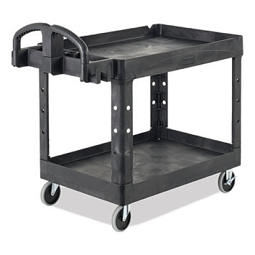 Rubbermaid Commercial BRUTE Heavy-Duty Utility Cart with Lipped Shelves, Plastic, 2 Shelves, 500 lb Capacity, 25.9" x 45.2" x 32.2",  Black (452088BK)