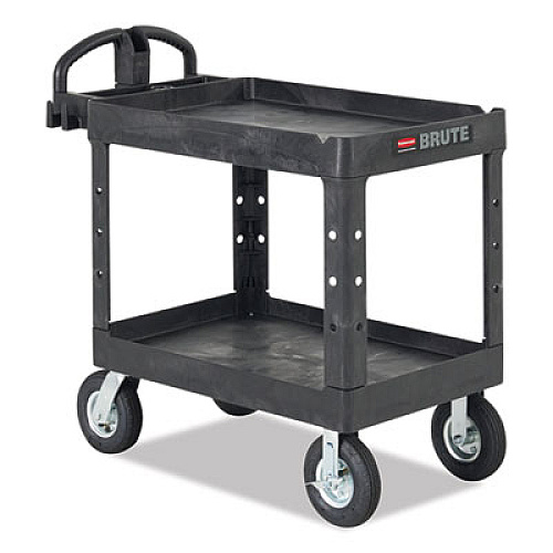 Rubbermaid Commercial BRUTE Heavy-Duty Utility Cart with Lipped Shelves, Plastic, 2 Shelves, 500 lb Capacity, 25.9" x 45.2" x 32.2",  Black (452088BK)
