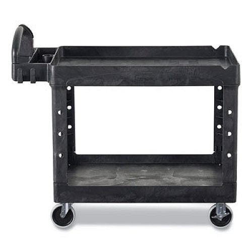 Rubbermaid Commercial BRUTE Heavy-Duty Utility Cart with Lipped Shelves, Plastic, 2 Shelves, 750 lb Capacity, 25.25" x 54" x 39.25", Black (454610BLA)