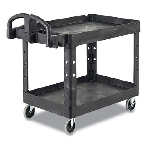 Rubbermaid Commercial BRUTE Heavy-Duty Utility Cart with Lipped Shelves, Plastic, 2 Shelves, 750 lb Capacity, 25.25" x 54" x 39.25", Black (454610BLA)