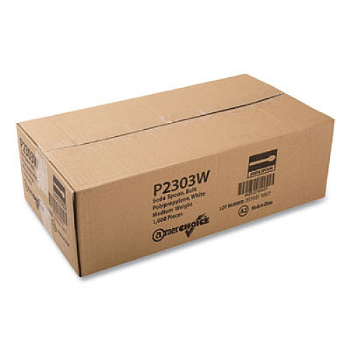 AmerCareRoyal Polypropylene Cutlery, Soda Spoon, Plastic, 7.87", White, 1,000/Carton (P2303W)