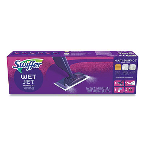 Swiffer WetJet Mop Starter Kit with 10 Pads and 1 Cleaner, 11.3 x 5.4 Head, Silver Handle (49886)