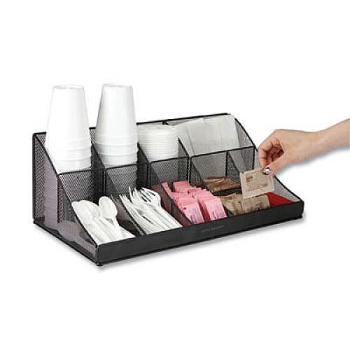Mind Reader Network Collection 11-Compartment Coffee Cup and Condiment Countertop Organizer, 9.5 x 17.88 x 6.63, Black (COMORGMESHBL)