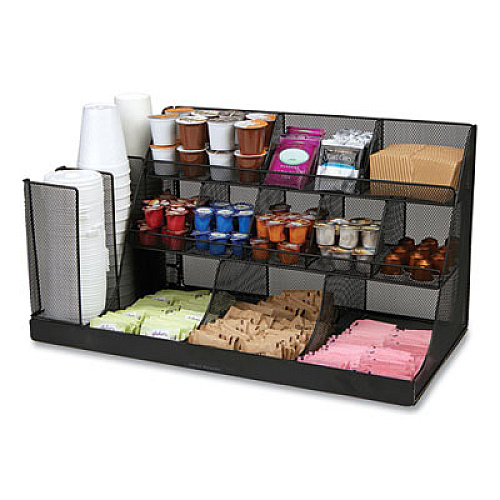 Mind Reader Network Collection 14-Compartment Coffee Cup and Condiment Countertop Organizer, 11.61 x 23.9 x 12.76, Black (CMG2MESHBLK)
